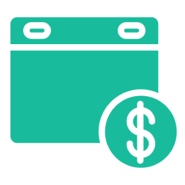 Calendar icon with dollar symbol overlay.